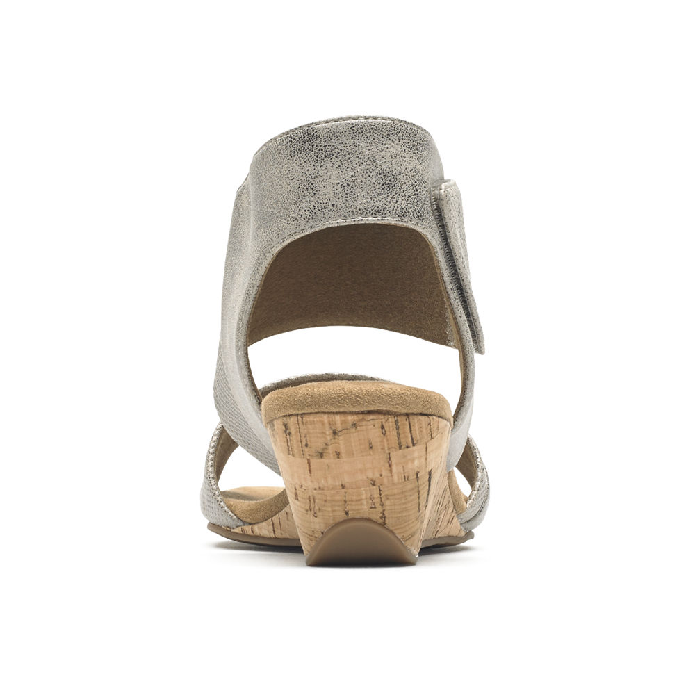 Rockport Sandaler Dame Sølv - Calia Mid Wedge Cuff - SDNL57408